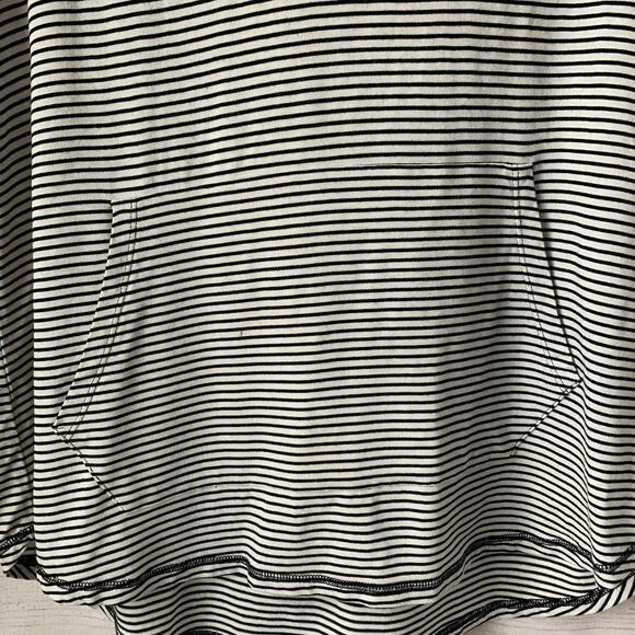 Sunday Black and White Striped Hoodie Short Sleeve Shirt Kangaroo Pocket Size L - Picture 14 of 16